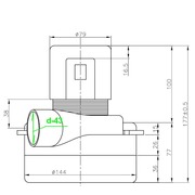 11me27 Мотор пылесоса 1200w-230v H=177, h77, D144, d79, (с отводом) {2}